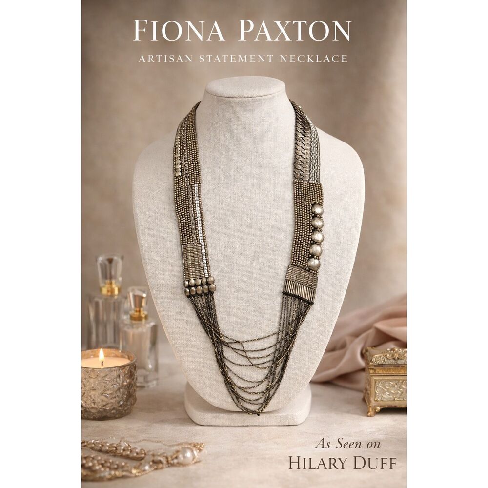 Fiona Paxton Statement Necklace Multi Strand Chain Fringe Boho Luxe Silver Artis - Picture 3 of 12